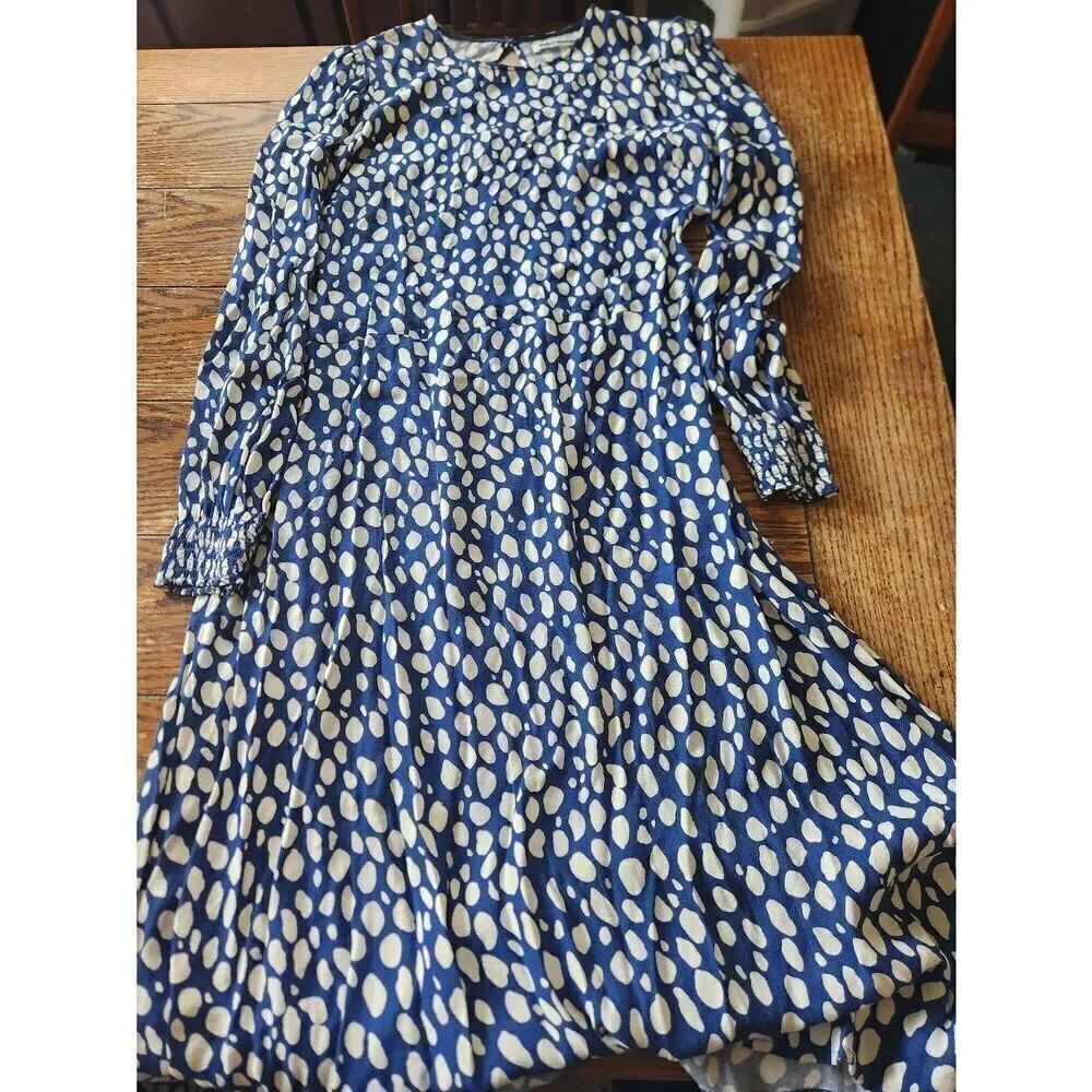 Reformation Kellan Lolita blue&white Long Sleeve Midi Dress Size 12 - Picture 1 of 4